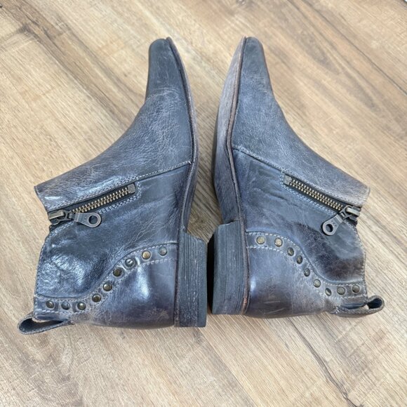 Bed Stu Dark Leather Ankle Booties Studded Distressed Zipper Detail Flat 6.5 - Picture 6 of 12